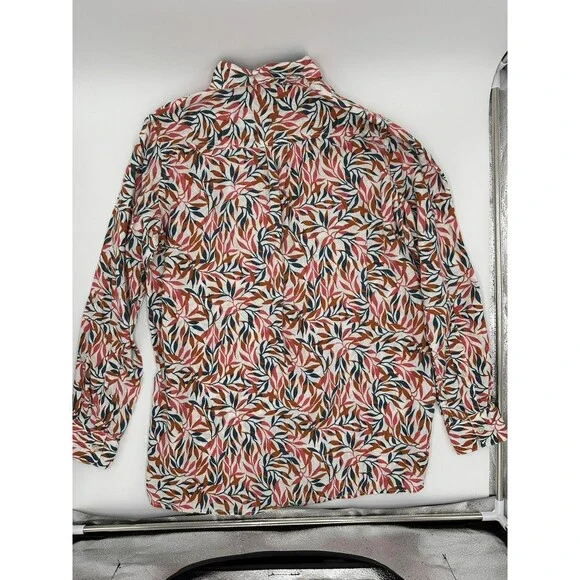 Lands' End Women's M 10-12 Linen A-Line Long Sleeve Tunic Top Ivory Multi Leaves - Picture 2 of 16